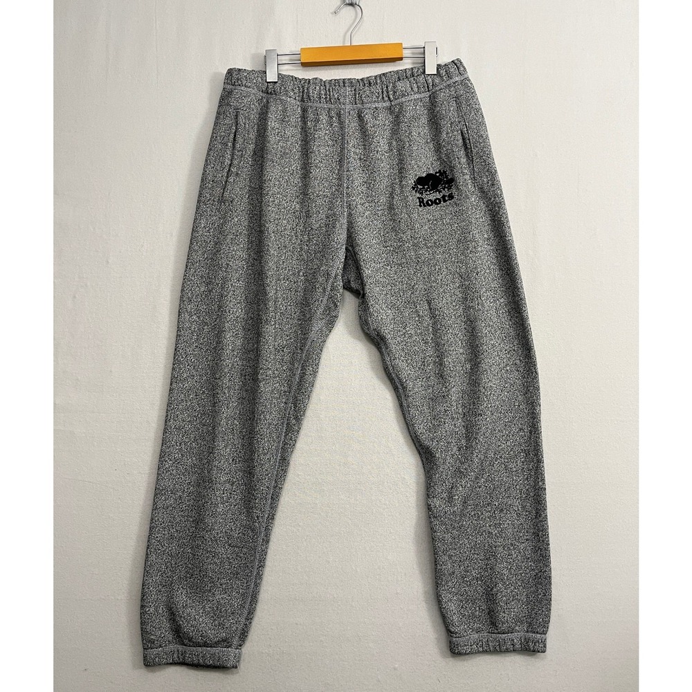 Roots Mens XL Salt & Pepper Original Sweatpants Grey Marl Joggers Beaver Logo